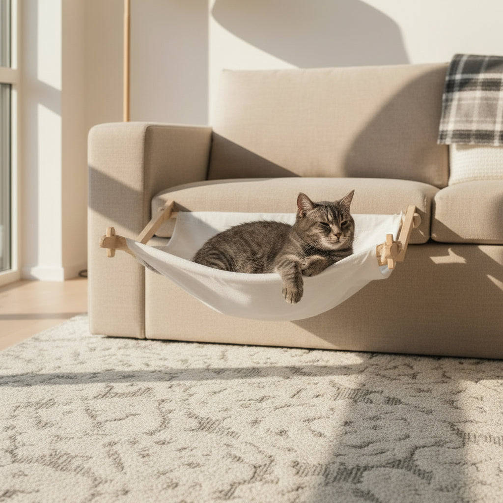 Attaches to beds, sofas, chais, shelves, and other sturdy furniture