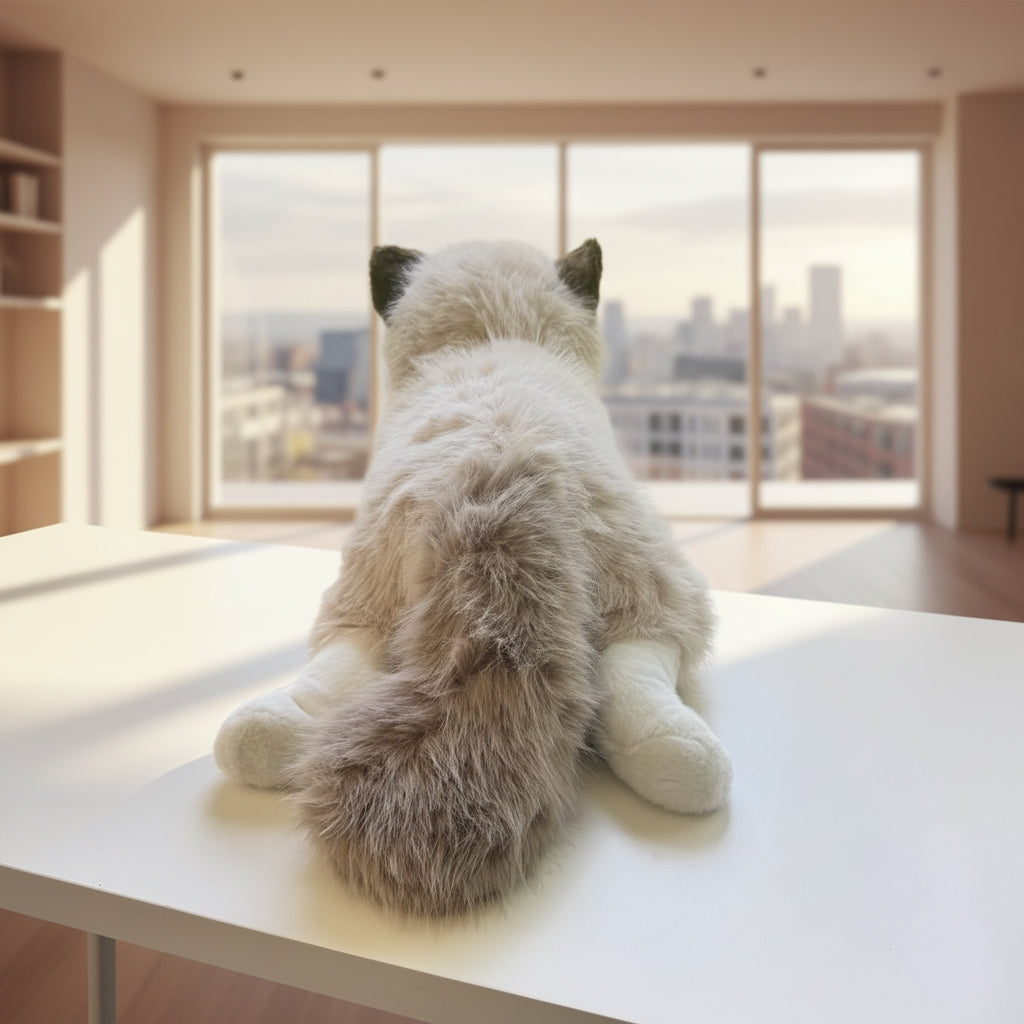 Cat sitting on a white surface 