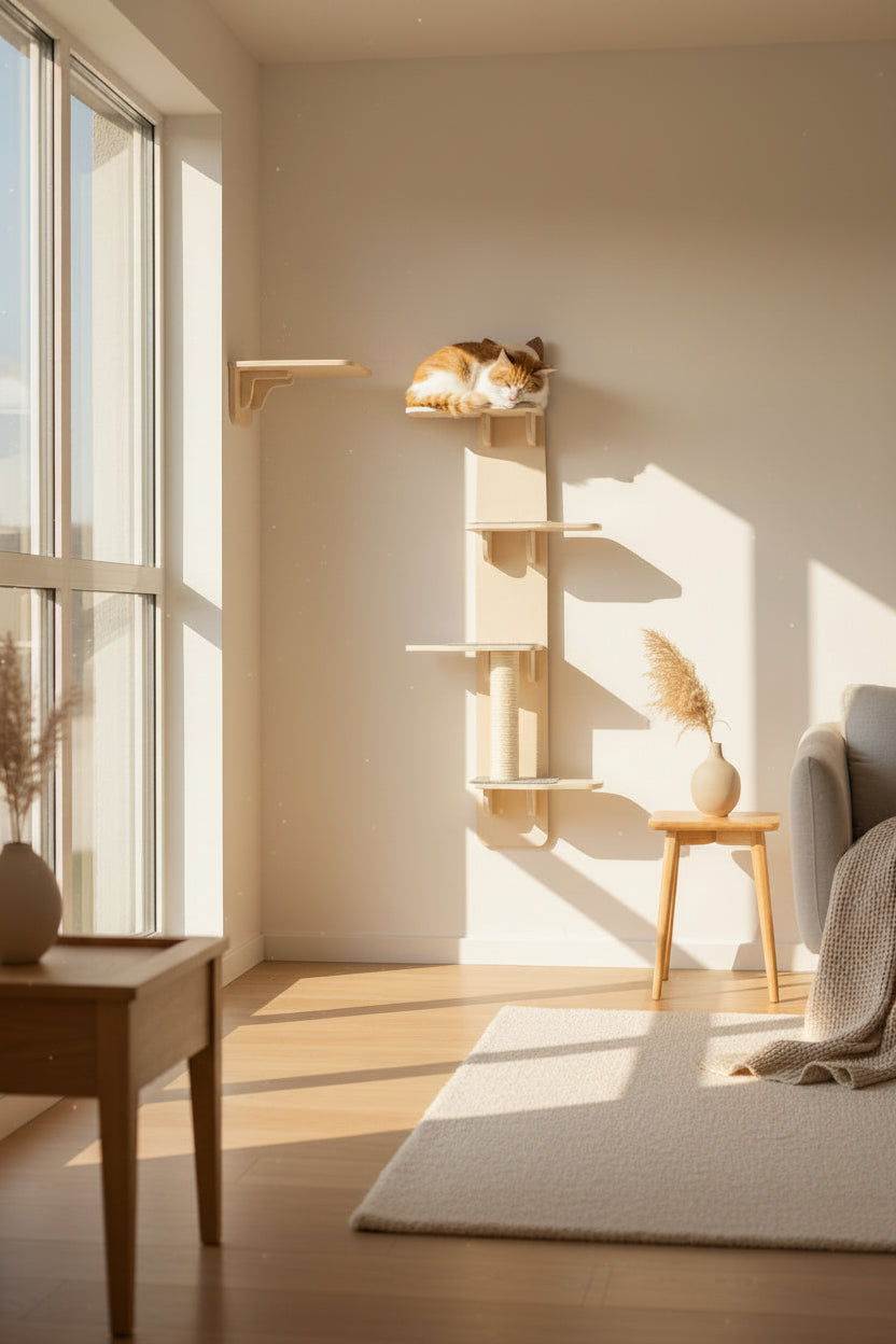 Cat tree with multiple platforms and a scratching post 
